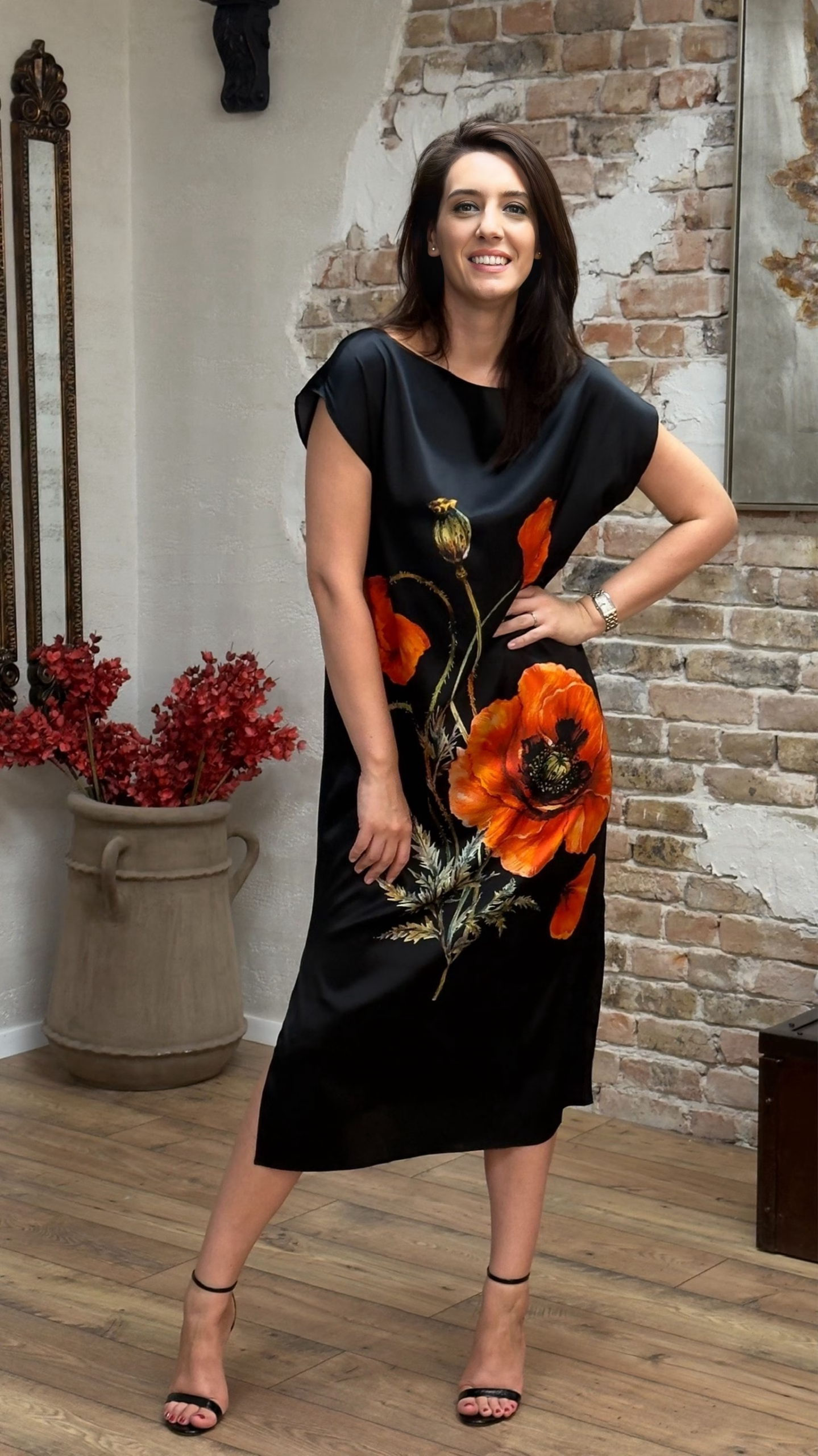 ROCHIE DREAPTĂ MIDI DIN MĂTASE NATURALĂ IMPRIMATĂ 