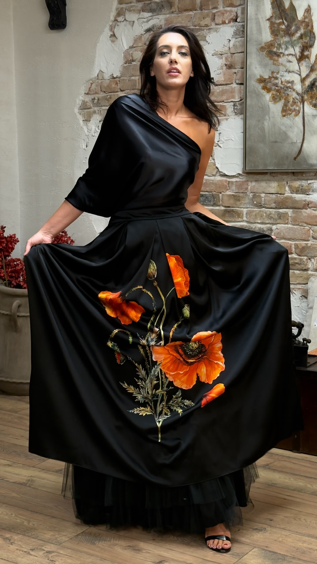 FUSTĂ LUNGĂ DIN MĂTASE NATURALĂ IMPRIMATĂ 