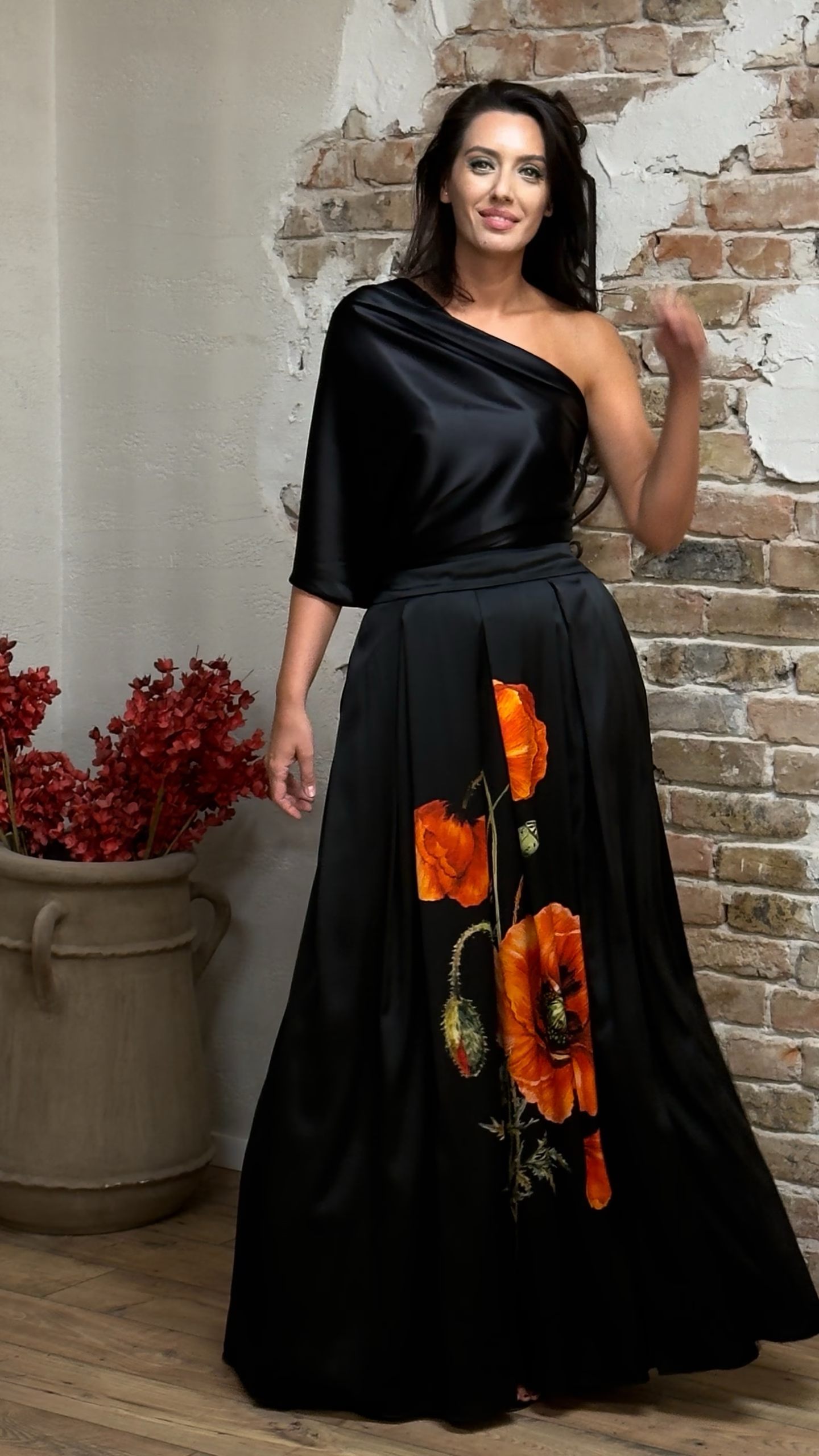 FUSTĂ LUNGĂ DIN MĂTASE NATURALĂ IMPRIMATĂ 