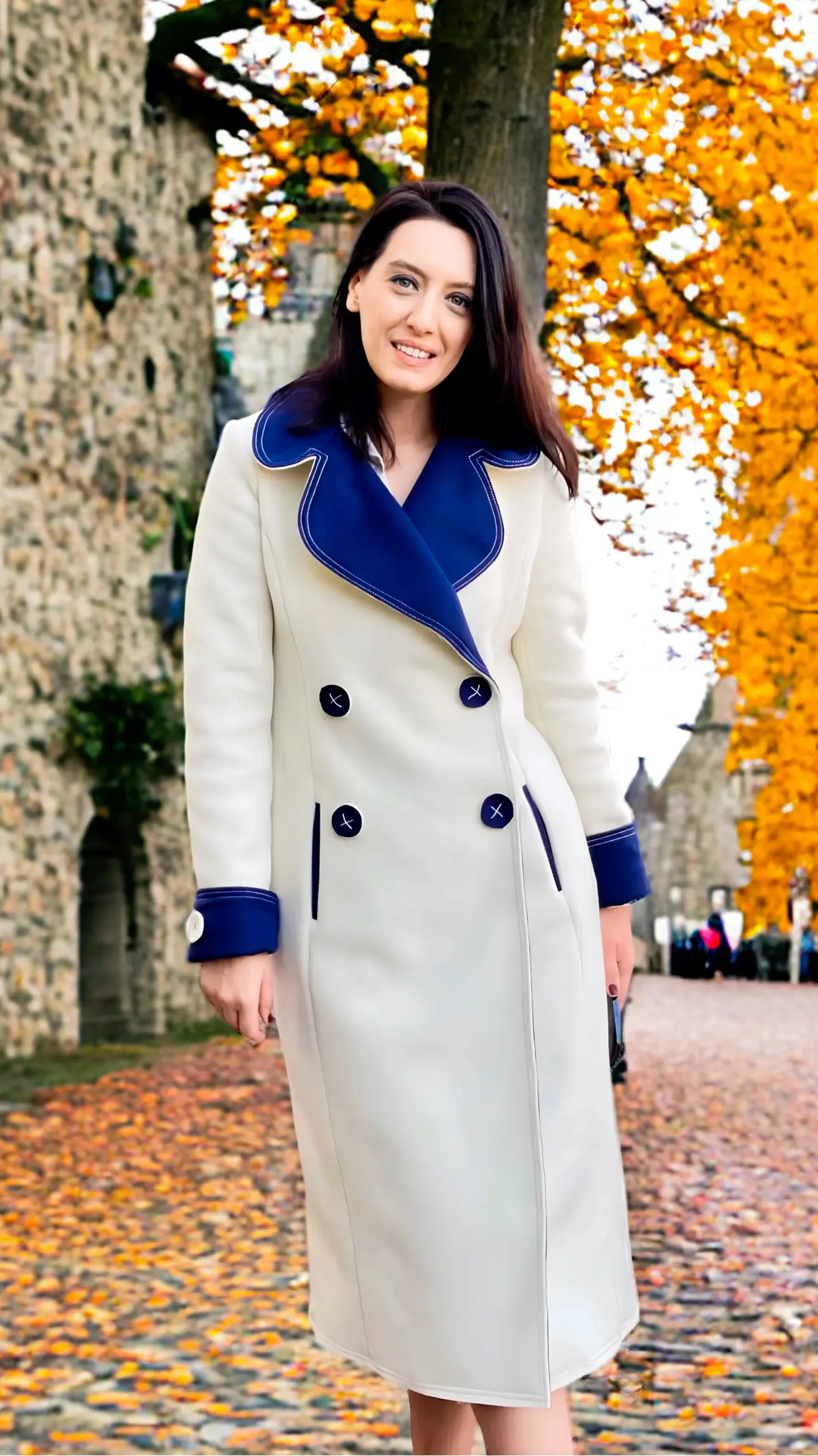 PALTON DIN STOFĂ DE CAȘMIR ȘI LÂNĂ IVORY 