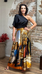 FUSTĂ LUNGĂ DIN MĂTASE NATURALĂ IMPRIMATĂ 