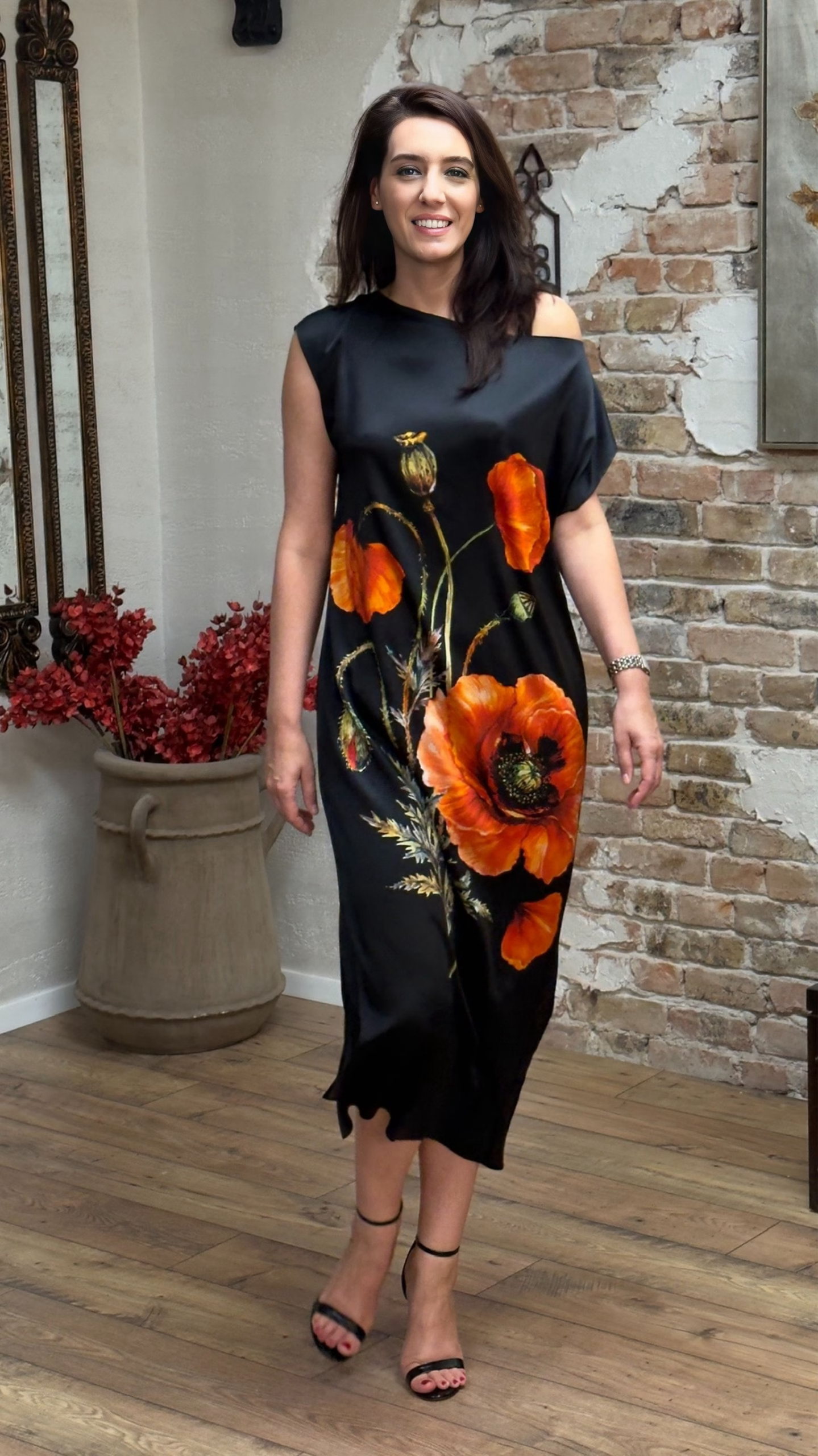 ROCHIE DREAPTĂ MIDI DIN MĂTASE NATURALĂ IMPRIMATĂ 