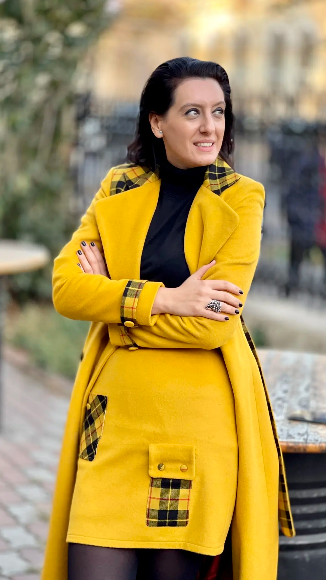 PALTON MIDI DIN STOFĂ DE CAȘMIR ȘI LÂNĂ 