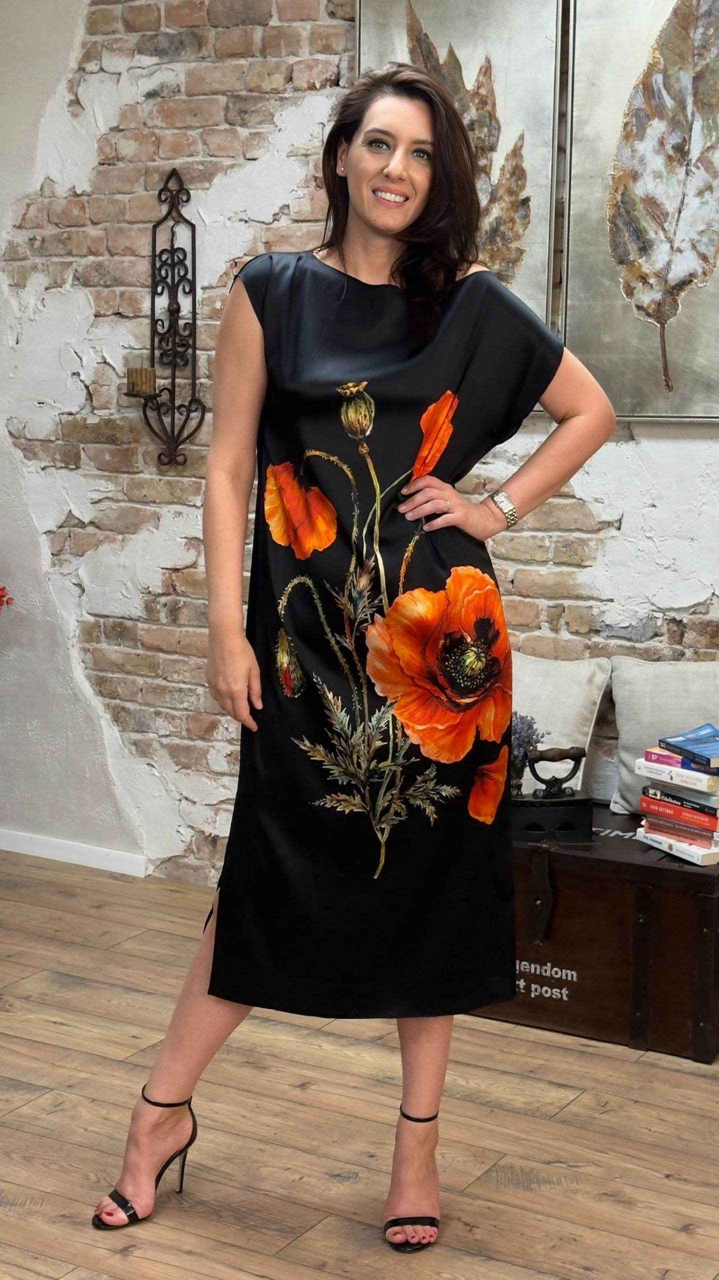 ROCHIE DREAPTĂ MIDI DIN MĂTASE NATURALĂ IMPRIMATĂ 