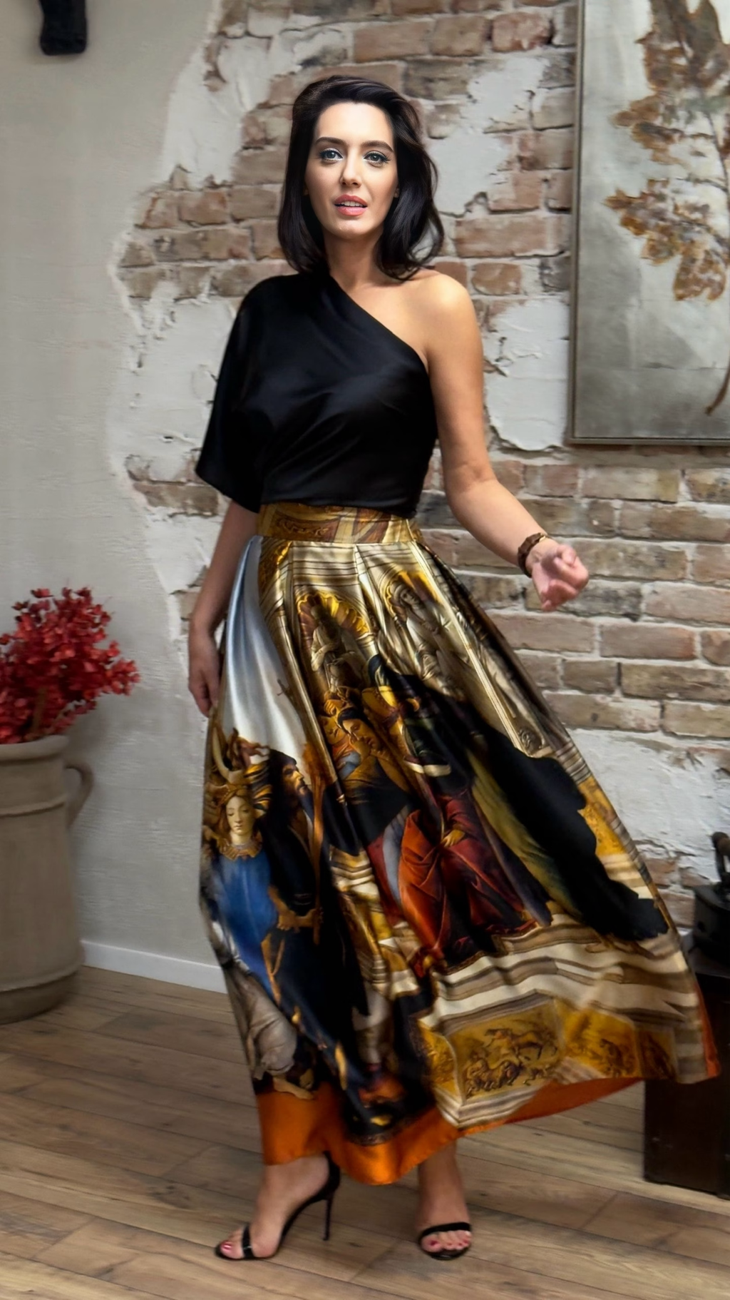 FUSTĂ LUNGĂ DIN MĂTASE NATURALĂ IMPRIMATĂ 