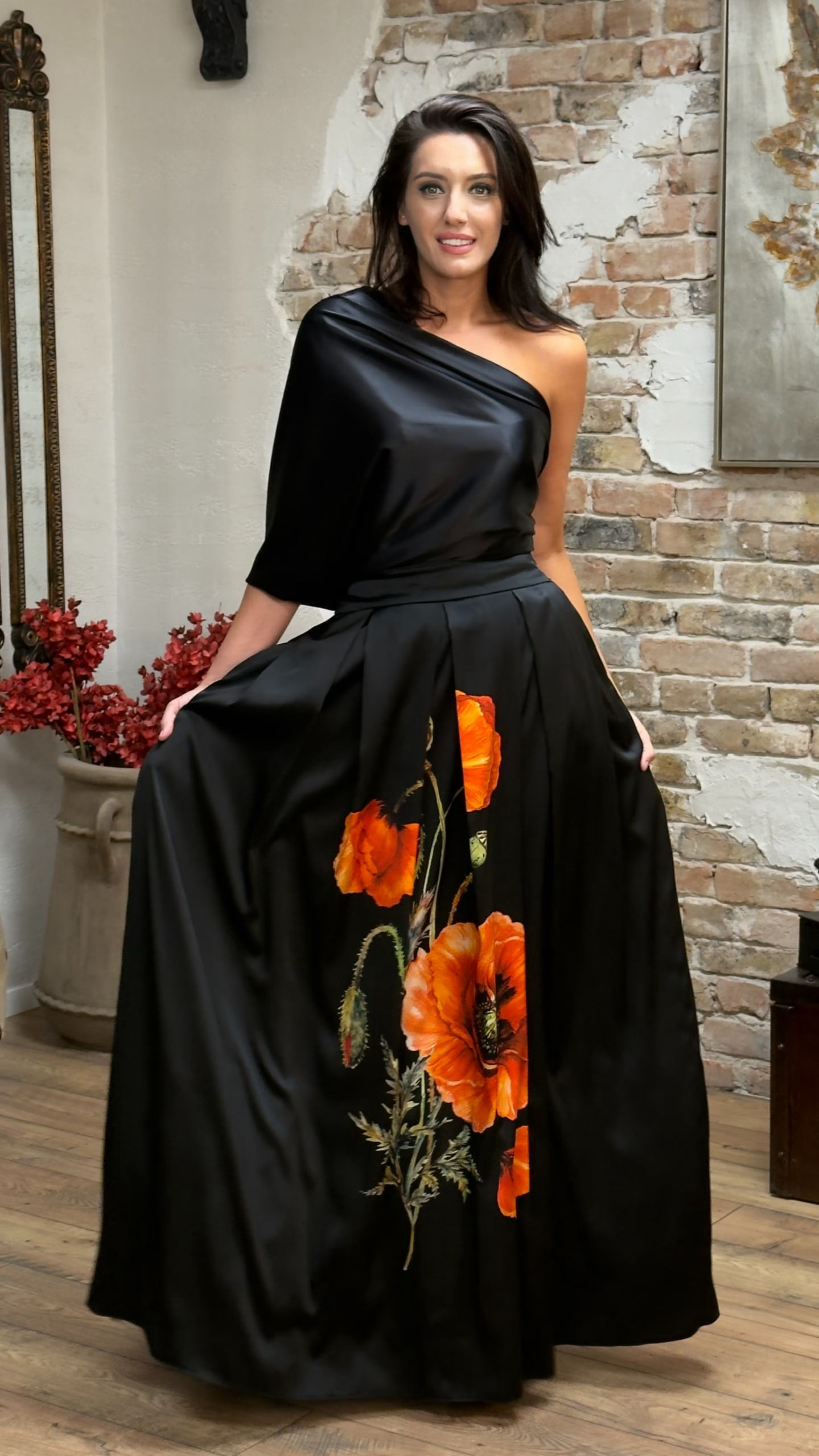 FUSTĂ LUNGĂ DIN MĂTASE NATURALĂ IMPRIMATĂ 