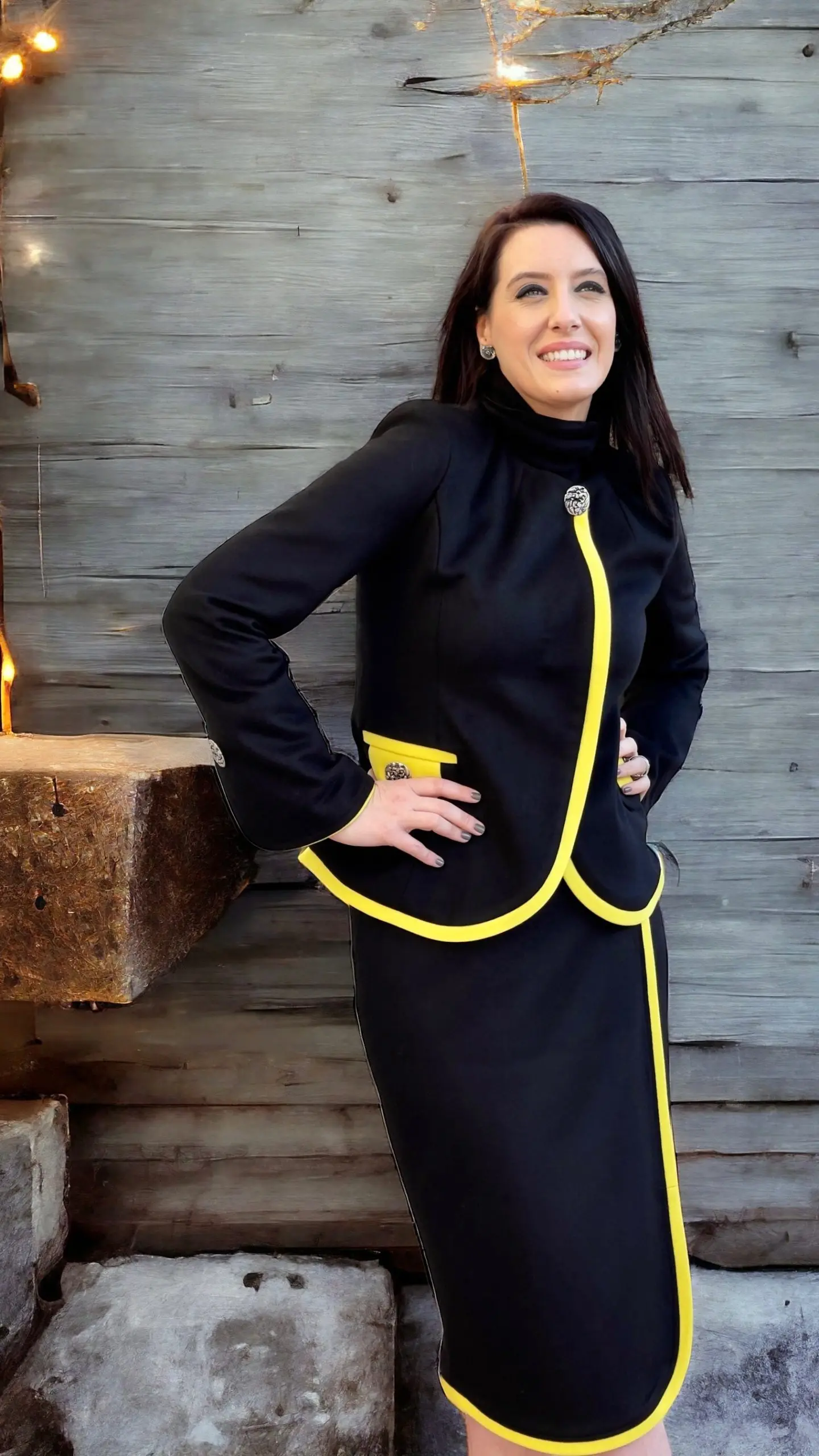 COSTUM NEGRU DIN STOFĂ DE CAȘMIR ȘI LÂNĂ 