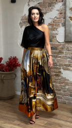 FUSTĂ LUNGĂ DIN MĂTASE NATURALĂ IMPRIMATĂ 