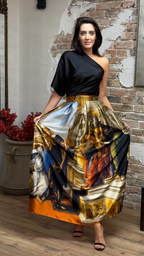 FUSTĂ LUNGĂ DIN MĂTASE NATURALĂ IMPRIMATĂ 