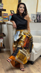 FUSTĂ LUNGĂ DIN MĂTASE NATURALĂ IMPRIMATĂ 