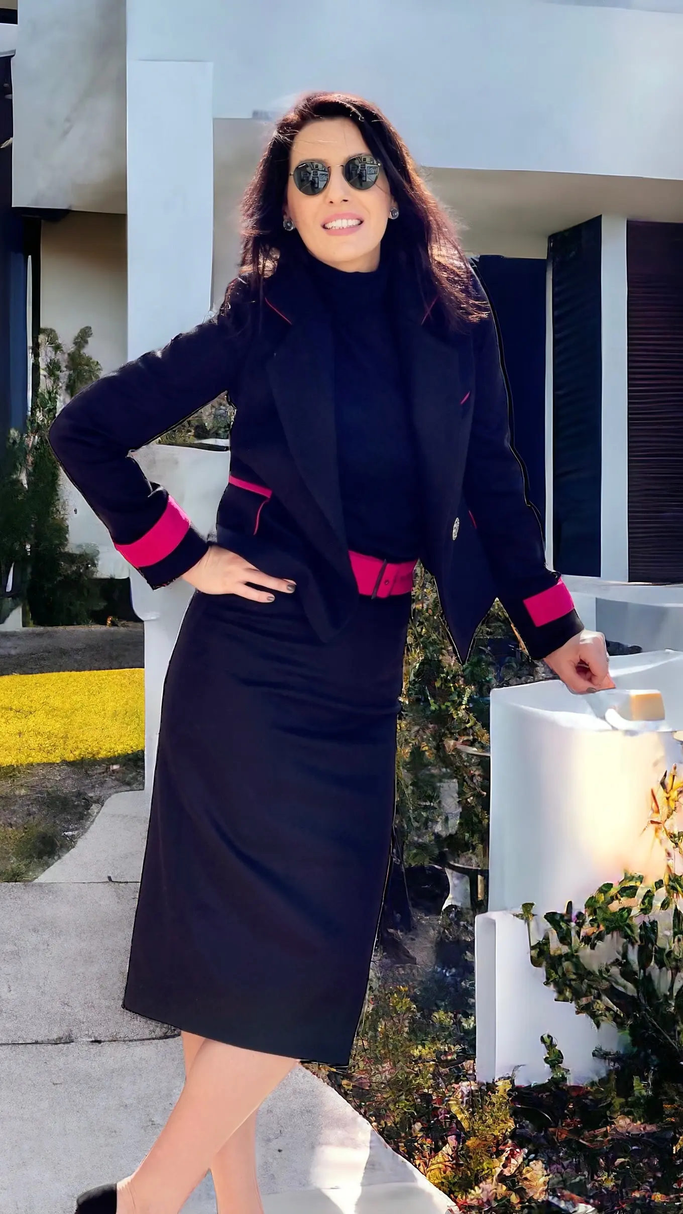 COSTUM NEGRU DIN STOFĂ DE CAȘMIR ȘI LÂNĂ 