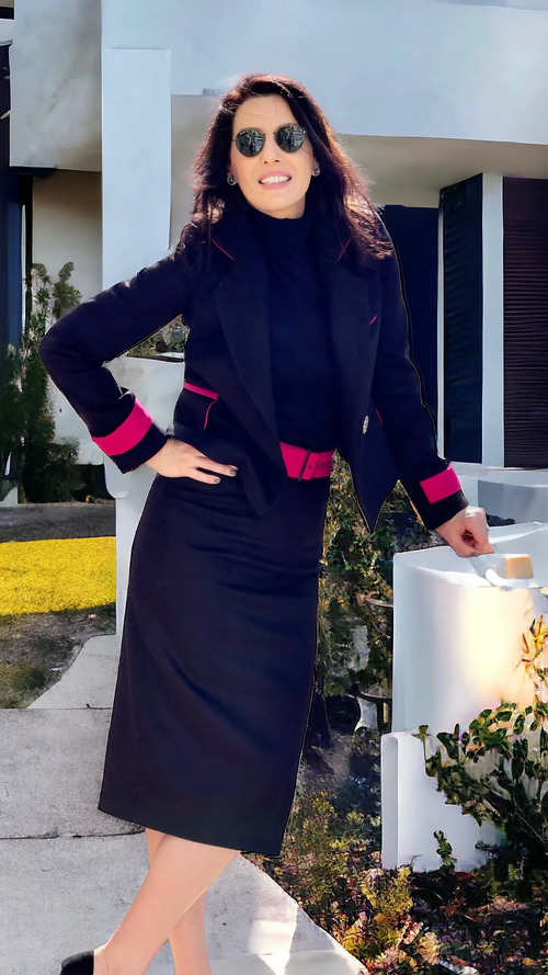 COSTUM NEGRU DIN STOFĂ DE CAȘMIR ȘI LÂNĂ 