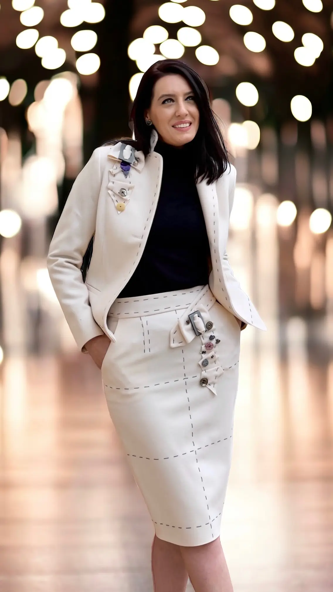 COSTUM IVORY DIN STOFĂ DE CAȘMIR ȘI LÂNĂ 