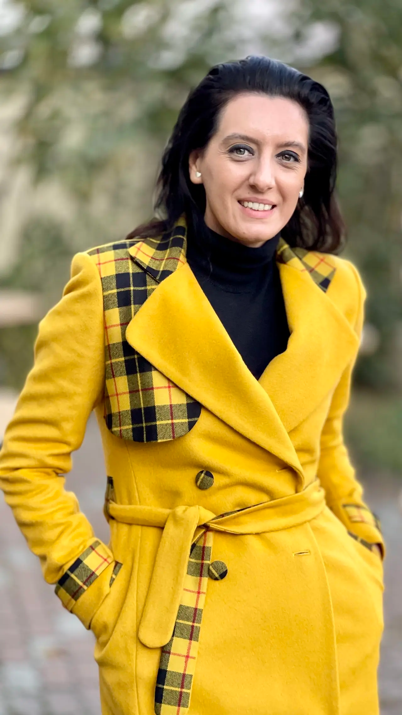 PALTON MIDI DIN STOFĂ DE CAȘMIR ȘI LÂNĂ 