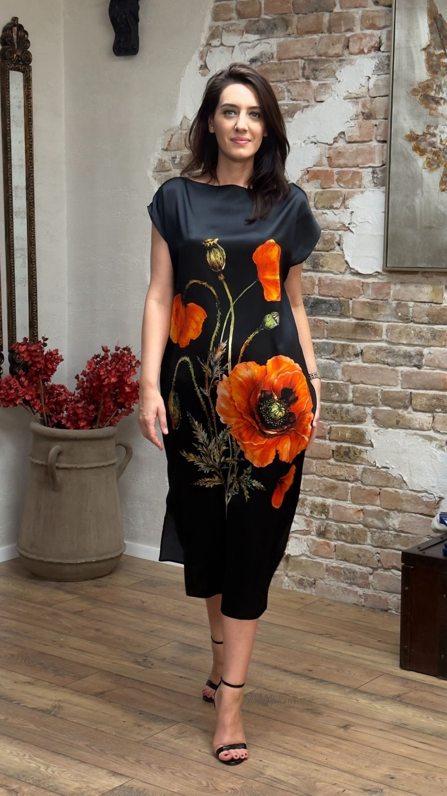 ROCHIE DREAPTĂ MIDI DIN MĂTASE NATURALĂ IMPRIMATĂ 