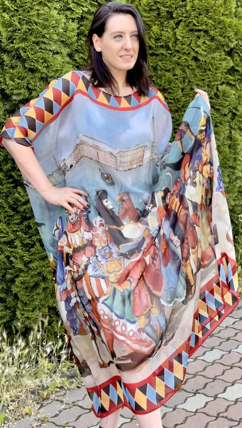 ROCHIE DIN VOAL DE MĂTASE NATURALĂ IMPRIMAT 