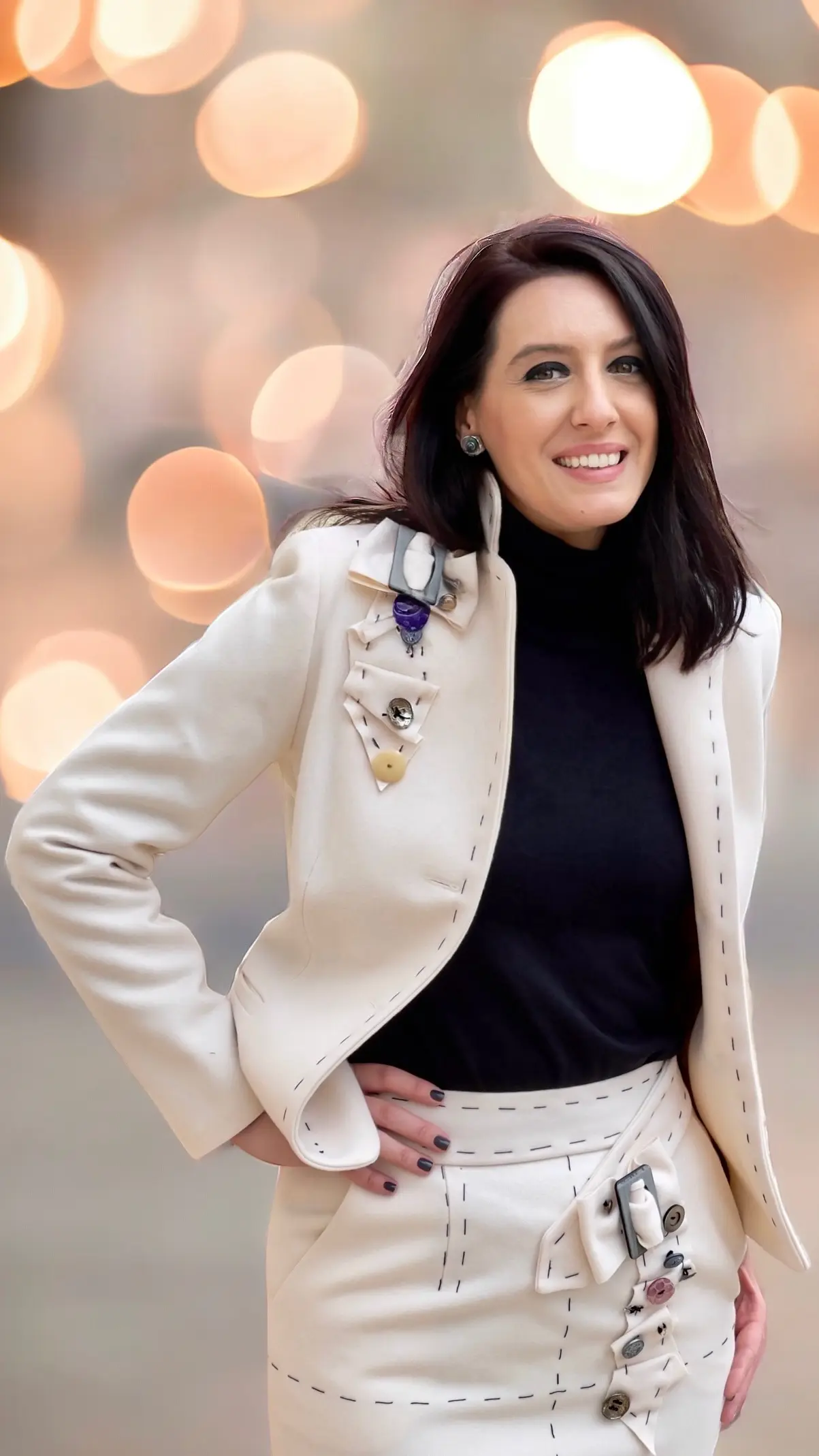 COSTUM IVORY DIN STOFĂ DE CAȘMIR ȘI LÂNĂ 